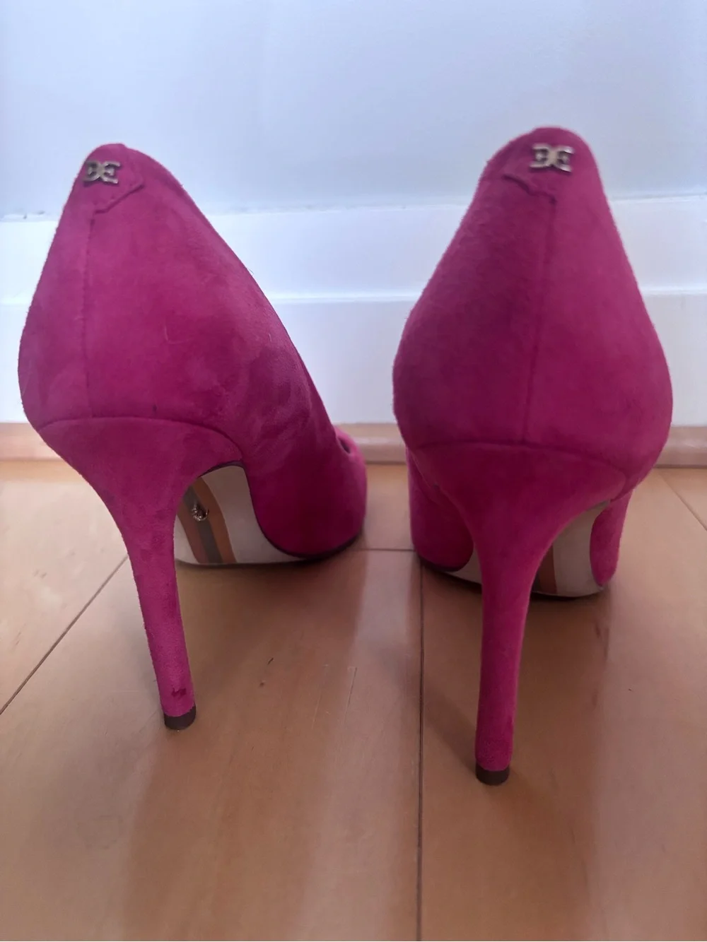 Sam Edelman Hazel Stiletto Suede Pointed-Toe High Heels in Guava Pink